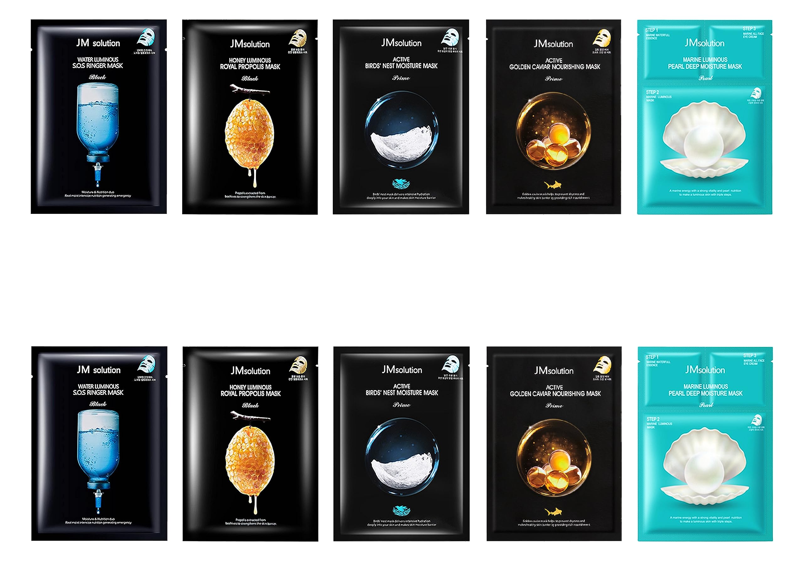 JM Solution Face Mask [10Pack] Hydrating Collagen Facial Masks - Pore Minimizer - Peel Off Sheets - Korean Beauty Skin Care - Moisturizing Sheet Pack