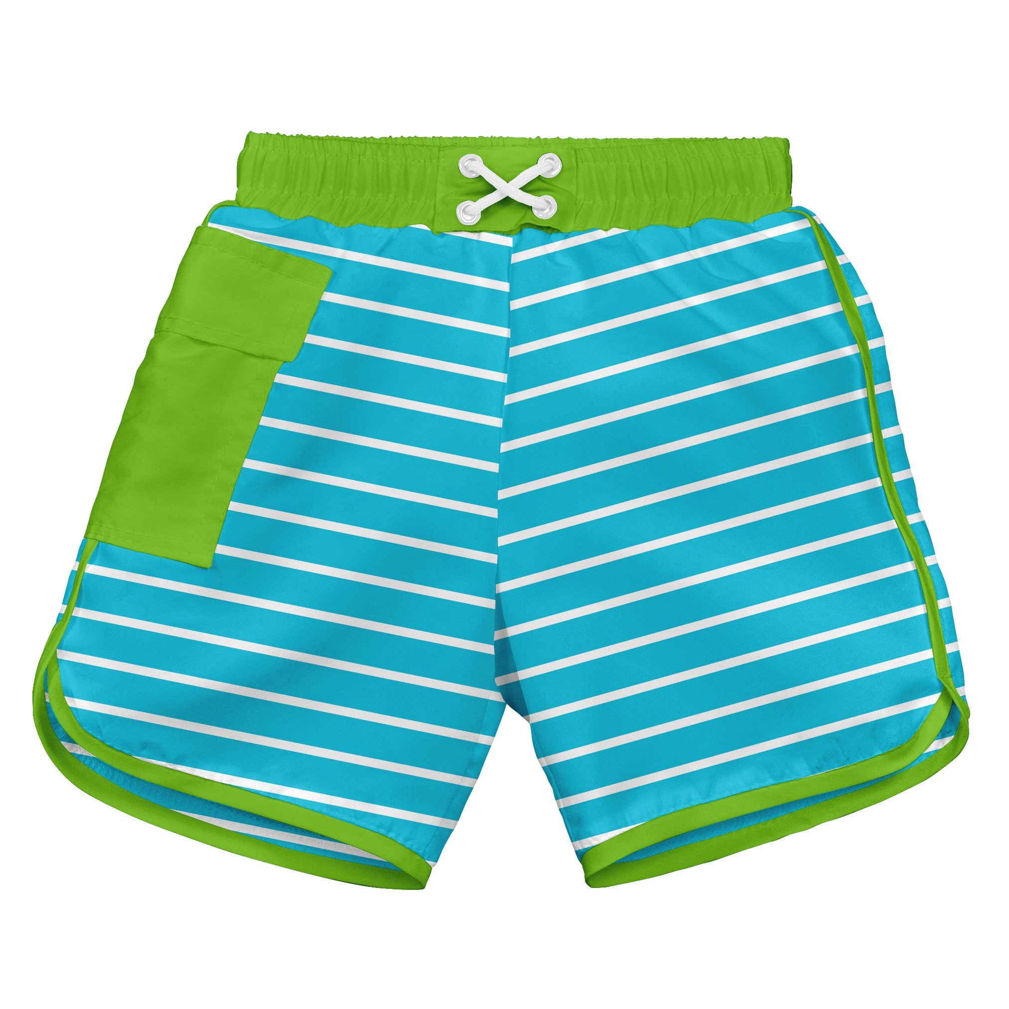 green sprouts - Pocket Board Shorts with Swim Diaper - Aqua Stripes - 6mo (3-6m)