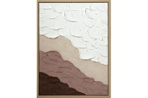 ArtbyHannah Textured Wall Art Hand-painted 3D Abstract Wall Decor Sandstone Minimalist Decor Beige Framed Artwork Abstract Beach Theme for Modern Home Decor Office Hotel Public Space 11x15 Inch