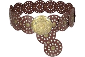 Buywis Wide Disc Belt for Women Boho Disk Concho Leather Belts Western Waist Belts for Dress