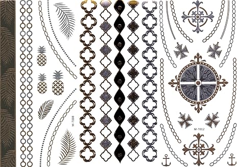 3 x Klebe Tattoos GOLD temporäres Tattoo Flashtattoo MT-1+8+12 - LK Trend & Style