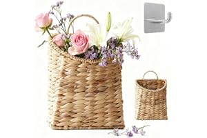LIUCOCOTOS Woven Hanging Wall Basket Water Hyacinth Hanging Wall Basket Wicker Handmade Rattan Wall Planter for Garden Home Flowers Hanging Planters 8.6" D x 5.1" W x 11.6" H