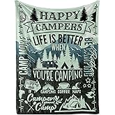 Camping Gifts for Women Men Lovers Throw Blanket, Happy Campers Decor Outdoor, RV Campsite Travel Hiking 50" x 65" - Happy Campers