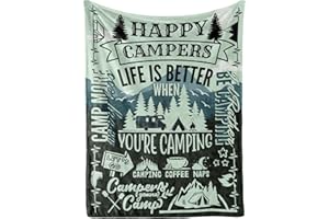 Camping Gifts for Women Men Lovers Throw Blanket, Happy Campers Decor Outdoor, RV Campsite Travel Hiking, Campers 50" x 65"