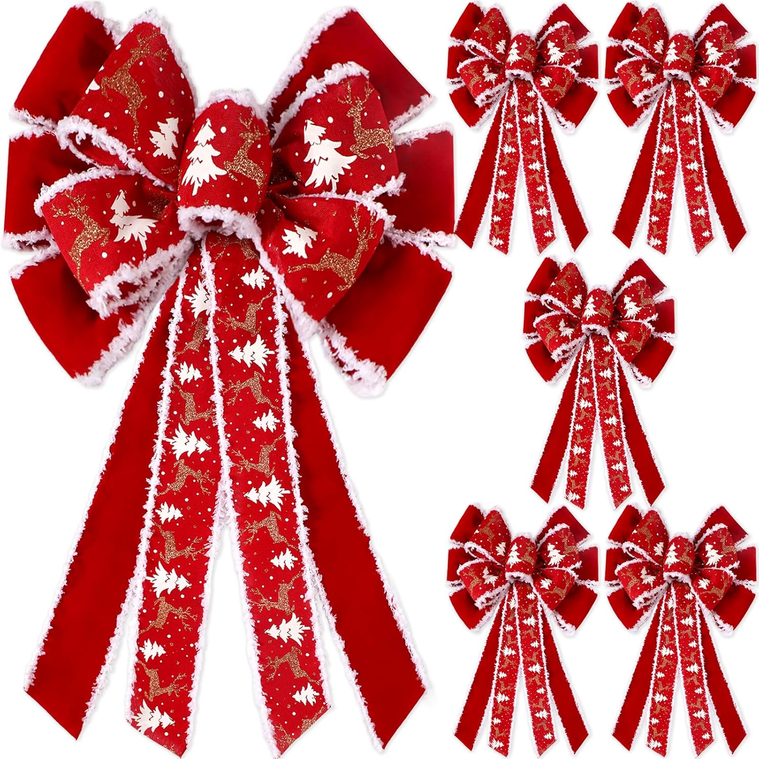 Bows & Ribbons - 6 Pcs Extra Large Red Christmas Wreath Bows Outdoor Decorations 26 x 12 Inches Giant Christmas Tree Topper Velvet Glitter Christmas Tree Elk Bows Red Buffalo for Xmas Holiday Outside Supplies (Elk)