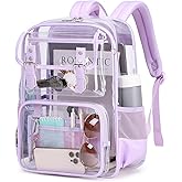 PIG PIG GIRL Clear Backpack Heavy Duty, PVC Clear Bookbag Transparent Backpack See Through Bag for Stadium College for Adult Women, Purple