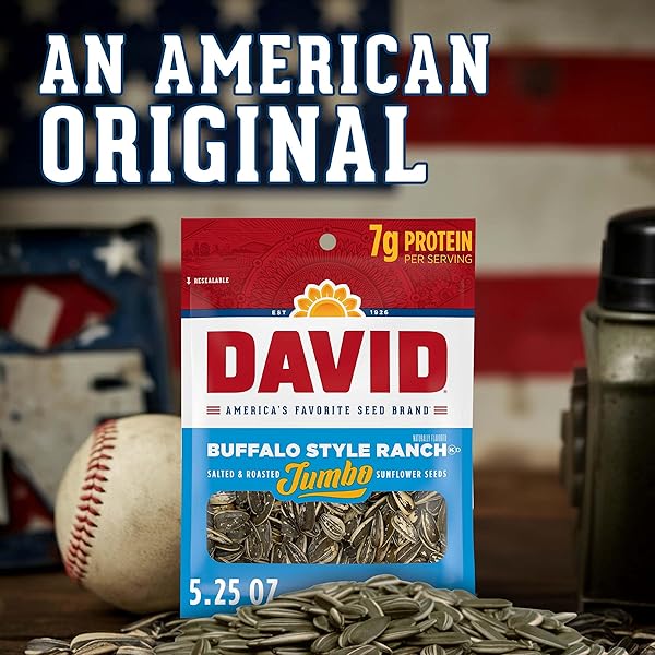 DAVID JUMBO SUNFLOWER SEEDS, BUFFALO STYLE RANCH FLAVOR, 5.25 OZ.
