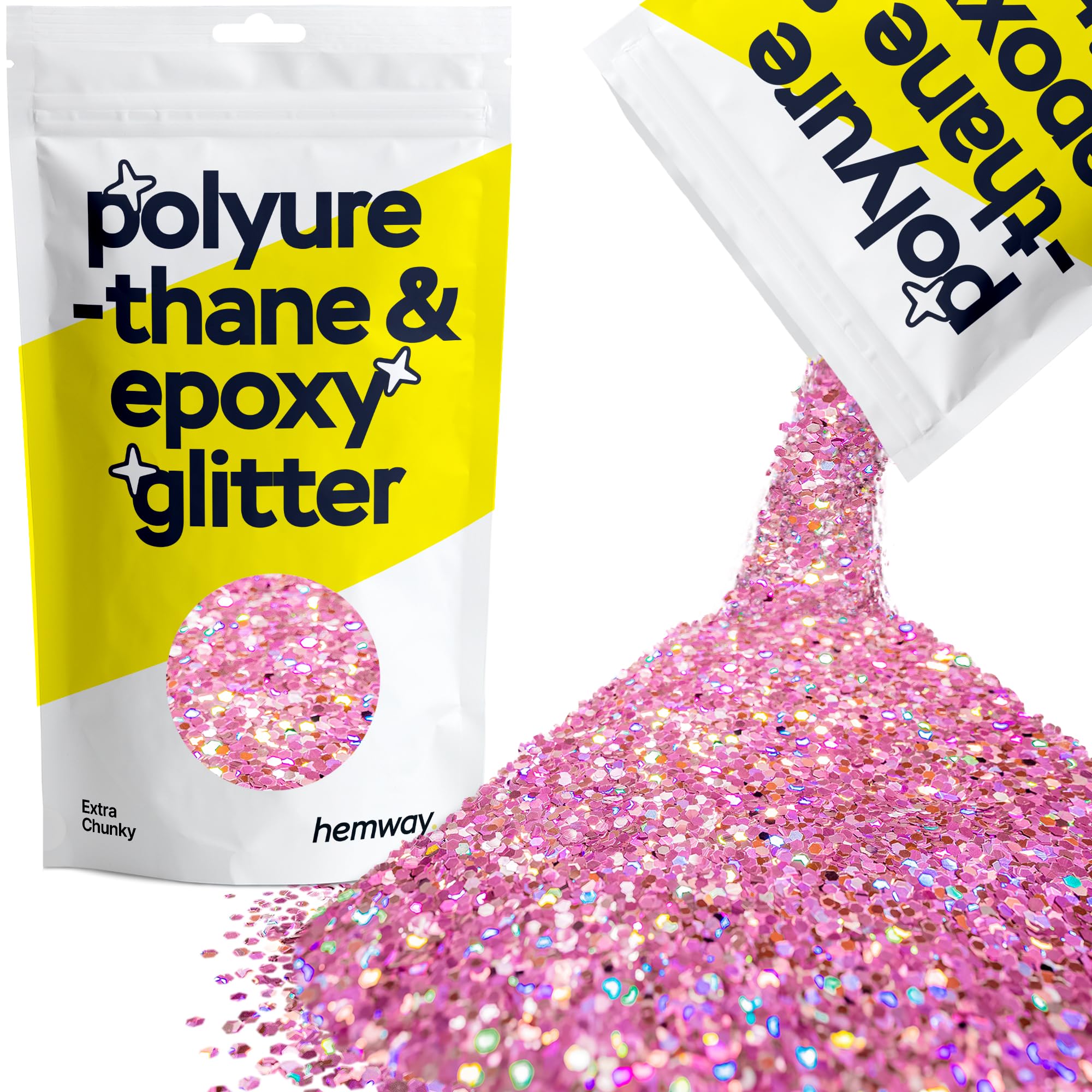 Hemway Resin Glitter Rose Pink Holographic 100g Extra Chunky | Polyurethane & Epoxy Glitter for Resin Crafts, Tumblers, Coasters, Floor & Table Art