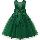 Uhnice Flower Girl Dress Satin Ball Gown for Wedding Party with Bowknot