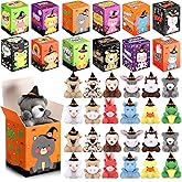 Blueweenly 24 Sets Halloween Mini Animal Plush Toy with Gift Boxes Small Stuffed Animal with Witch Hat Gift Set for Halloween Trick or Treat Party Favors Goodie Bag Filler