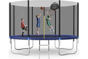SENCHO GINSYTALIOR Tranpoline 10FT 12FT 14FT Tranpoline for Kids with Safety Enclosure Net Recreational Tranpoline for Adults ASTM Approval Backyard Outdoor Tranpoline with Basketball Hoop
