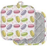 [Pack of 2] Pot Holders for Kitchen, Washable Heat Resistant Pot Holders, Hot Pads, Trivet for Cooking and Baking (Colorful Macaroon Macaron)