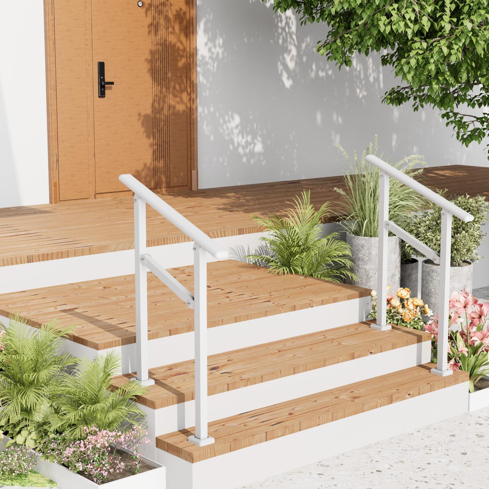 Photo 1 of 2 Pack Hand Rails for Outdoor Steps,1-2 Step Railing for Stairs,Adjustable Porch Railing,Hand Rails for Seniors,Outdoor Deck Handrails for Exterior Steps,White