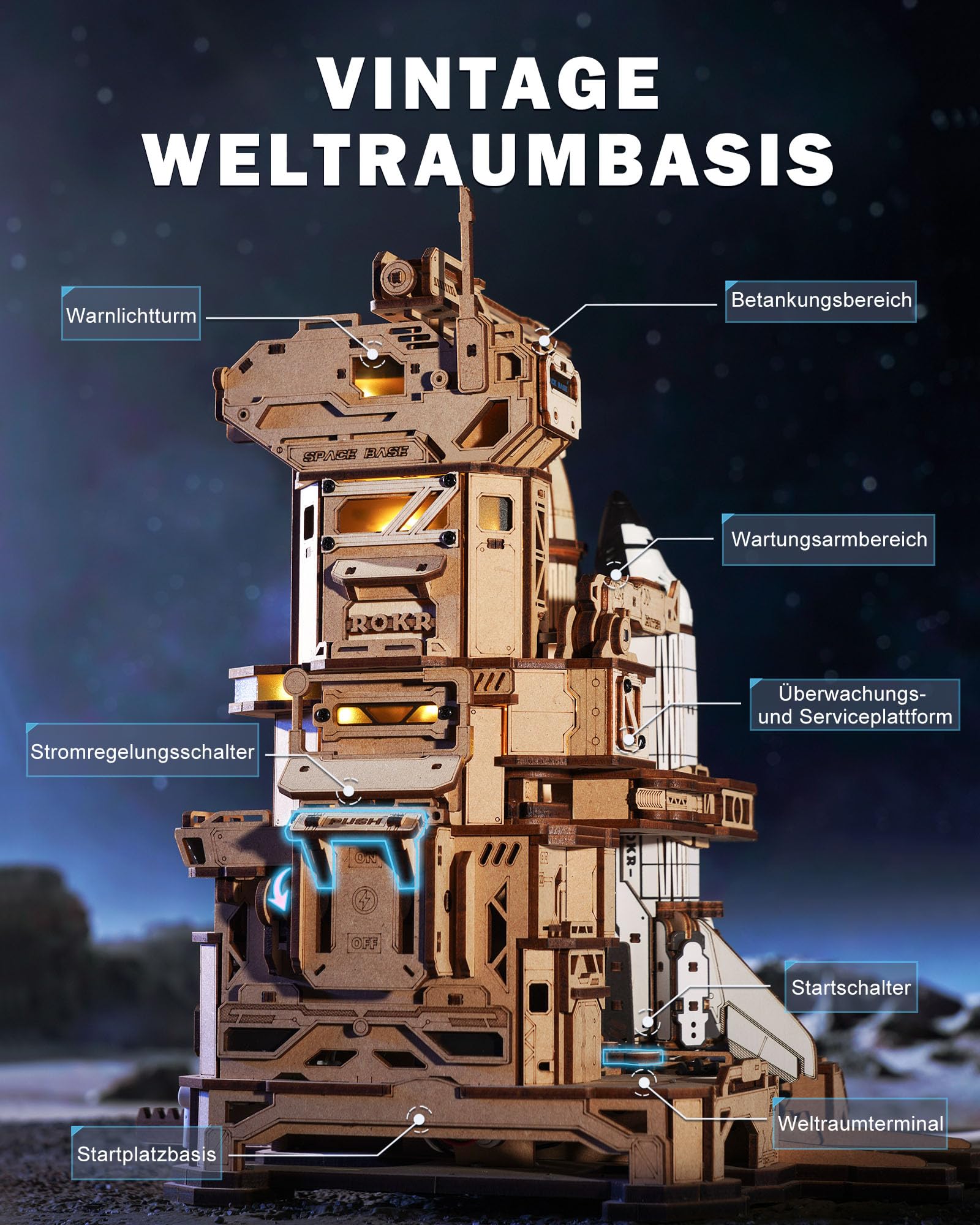 ROKR 3D Puzzle Holz Raumfähre, 3D Holzpuzzle Erwachsene Holzmodelle Bausätze, Geschenke für Weltraum-Enthusiasten, Space Shuttle, LKA02 4
