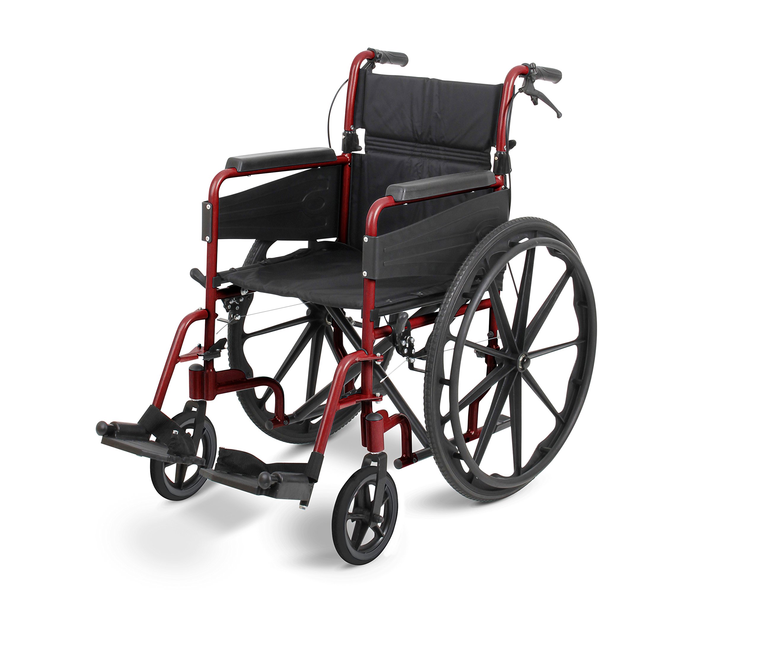 Days Self Propelled Folding Wheelchair – Lightweight Aluminium Wheelchair for Adults with Removable Footrests – Compact Mobility Aid for Travel and Daily Use – Ruby Red