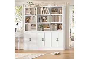 FINETONES 70”H Triple Wide Bookshelf, Tall Bookshelf and Bookcase with 6 Doors, 5 Tier Book Shelf with 15 Storage Shelves, Ta