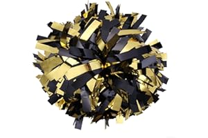 ICOBUTY Metallic Cheerleader Cheerleading Pom Poms 6 inch 1 Pair (Gold-Black)