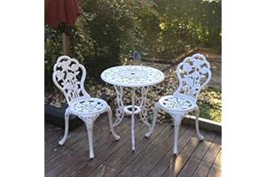 C/G PATIO CASA C/G 3-Piece Bistro Set - Outdoor Patio Table Set, Anti-Rust Cast Aluminum, White