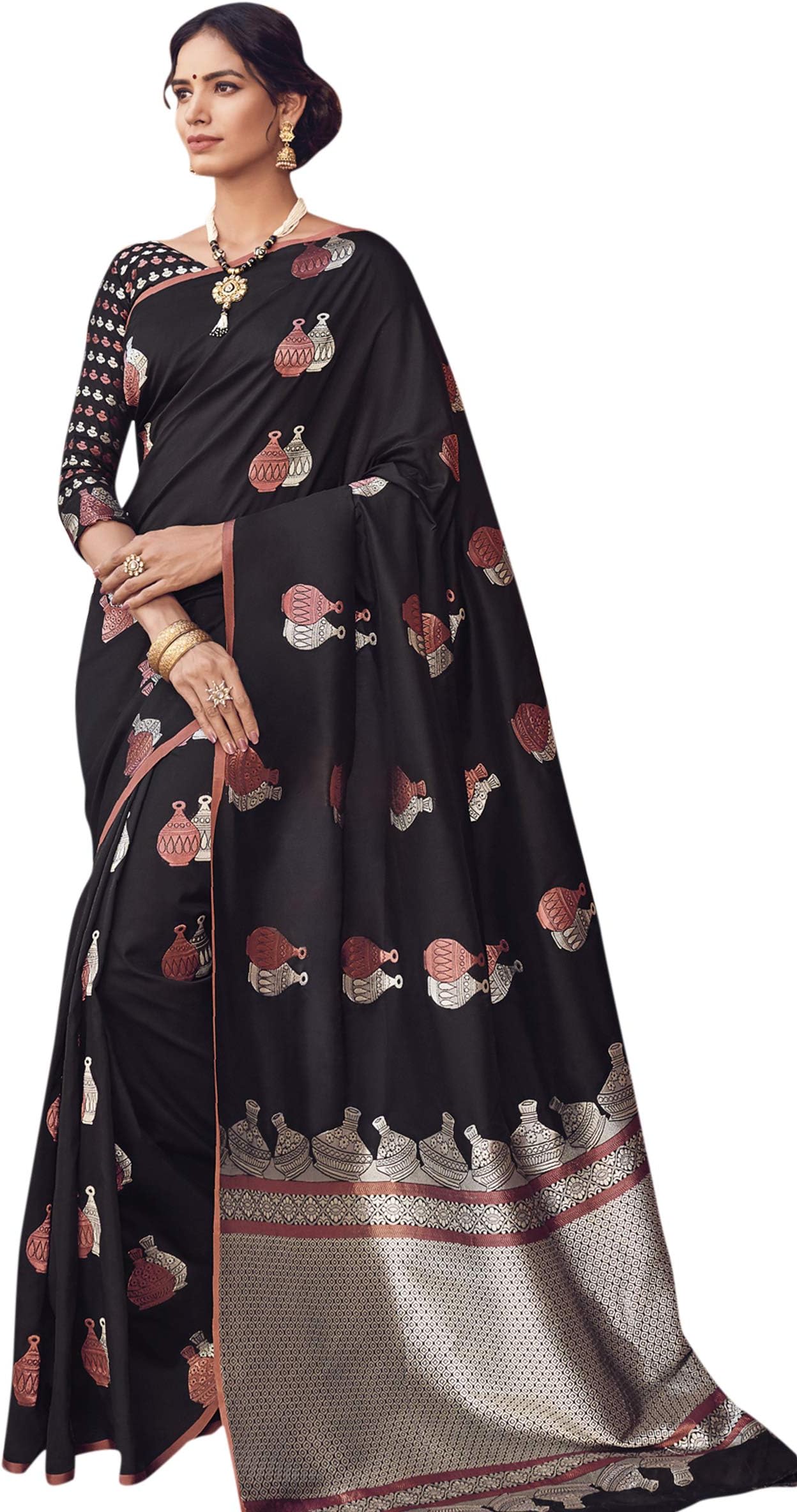 Stylee Lifestyle Black Banarasi Silk Jacquard Saree
