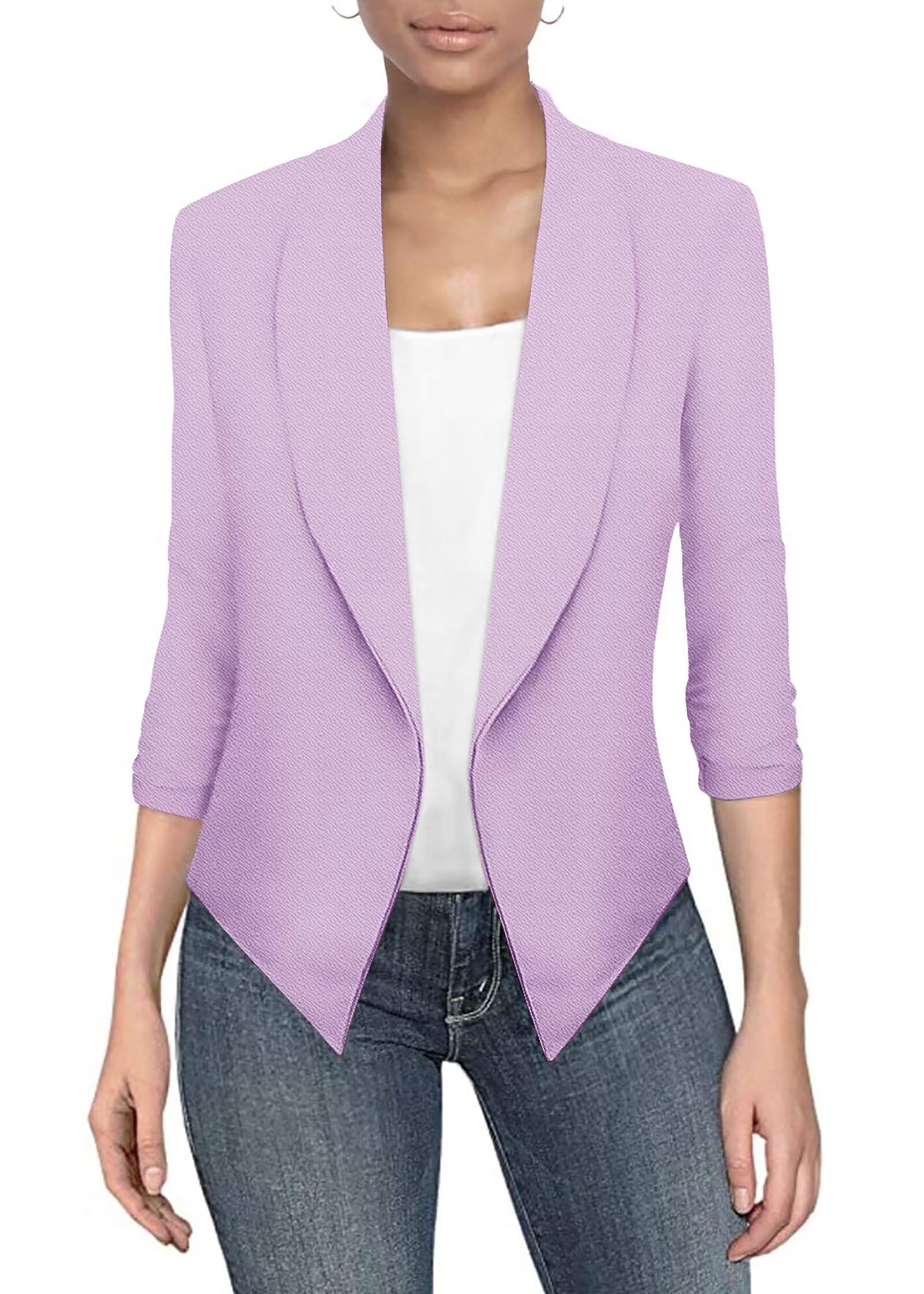 Photo 1 of & Company Womens Casual Work Office Open Front Blazer Jacket with 3/4 Scrunch Sleeves JK1133X Lilac 2X