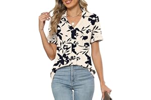 Micoson Womens Polo Shirts Dressy V Neck Business Casual Tops Lapel Collar Short Sleeve Summer Shirts Loose Fit Work Blouses