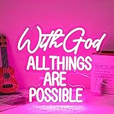 "With God All Things Are Possible" Neon Sign God Neon Light for Wall Decor Letter LED Neon Sign Pink LED Neon Light Dimmable Neon Signs for Bedroom Wedding Church Decoration