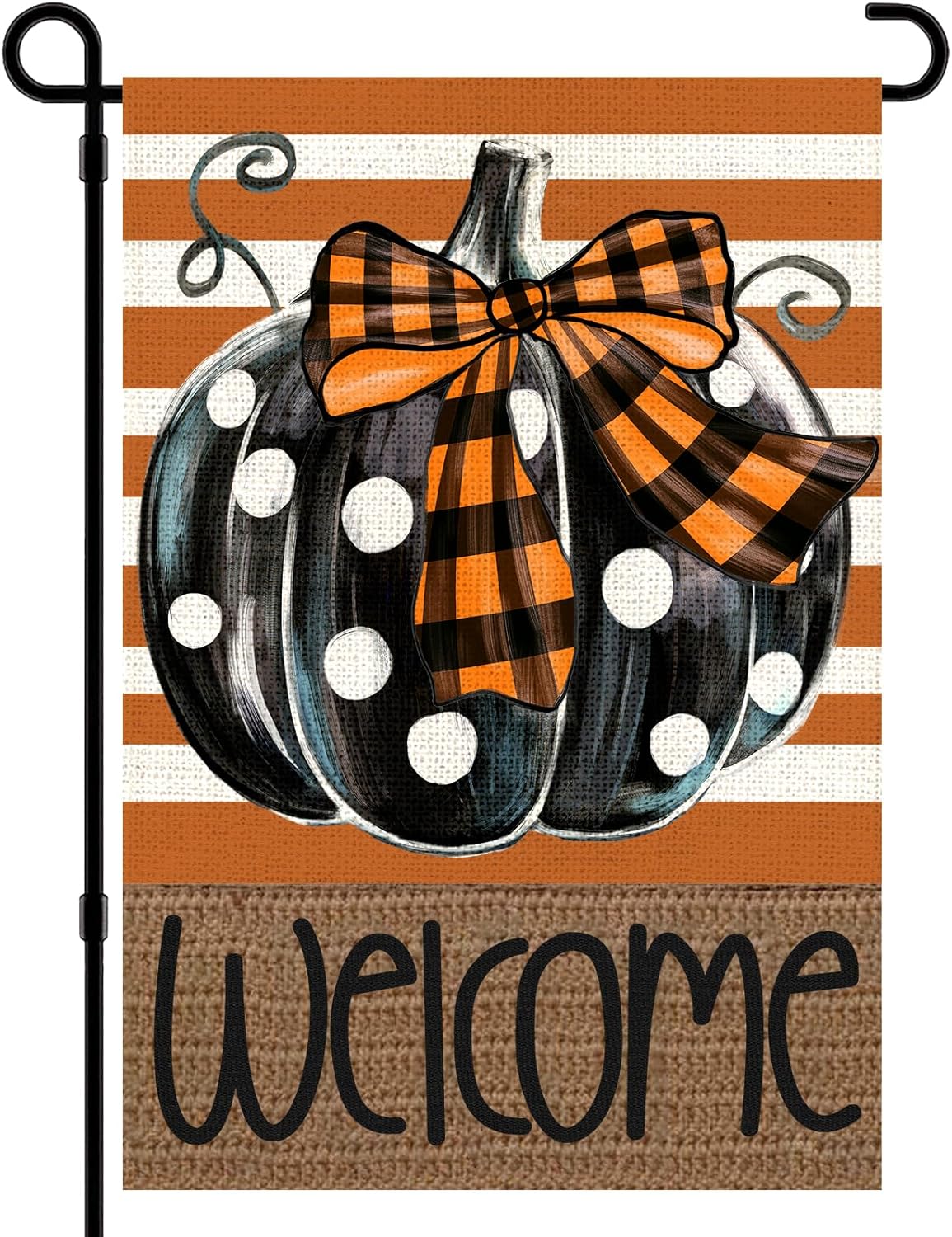 Flags - DIYDEC Fall Thanksgiving Pumpkins Garden Flag 12x18 Inch Vertical Double Sided Autumn Welcome Black Pumpkin Design Yard Flag Polka Dots Burlap Rustic for Harvest Holiday Outdoor Decoration