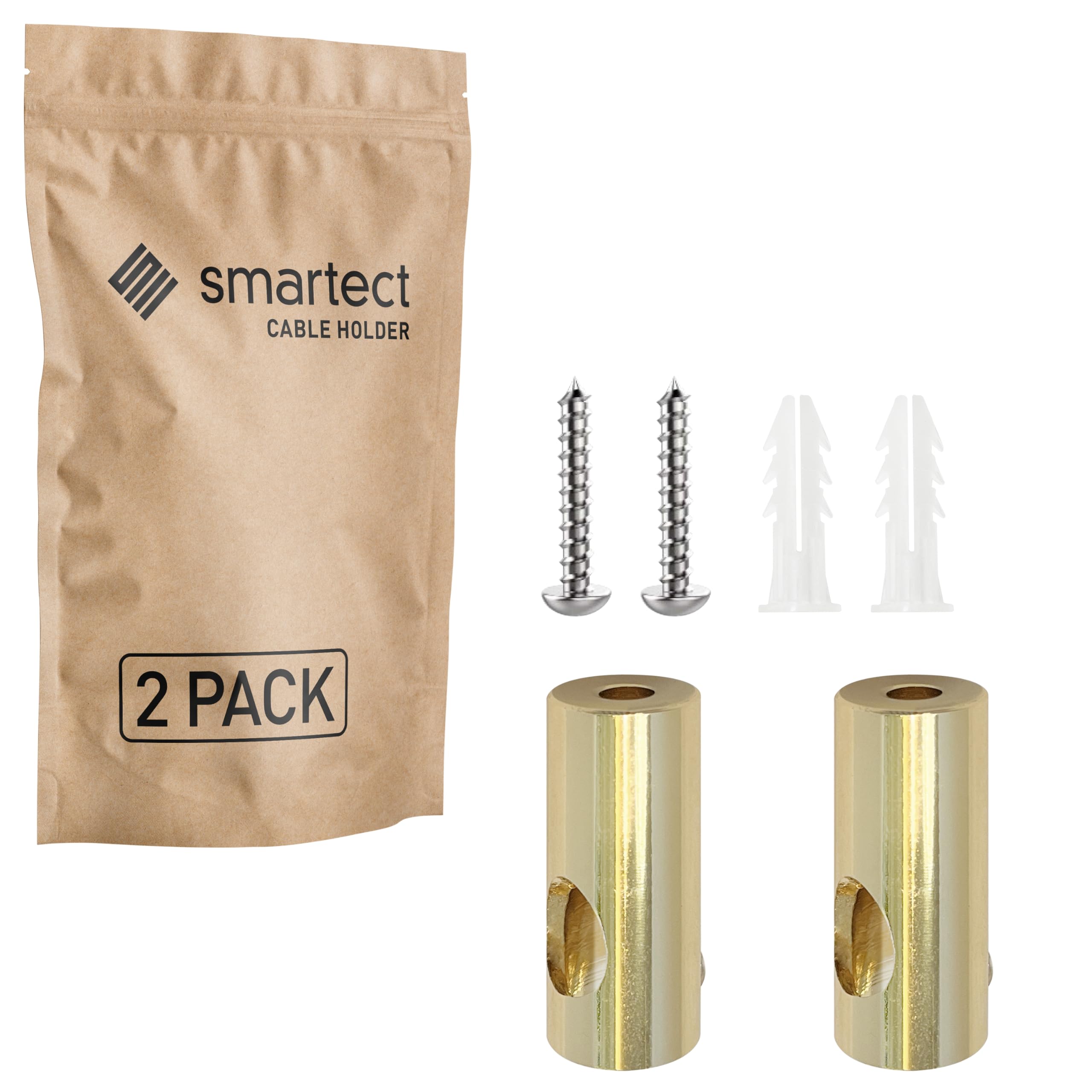 smartect Aluminium Wall and Ceiling Pins for Fixing Textile Cables [2 Pieces, Gold] Cable Decentralizer with wall Plugs and Screws Included, Ceiling Light Hook for Your DIY Project