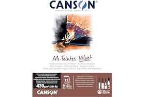 CANSON Mi-Teintes Velvet, Cake Paper, Velvety Surface, 430gsm, Glued Pad on the Short Side, 24 x 32 cm, Black, 12 Sheets