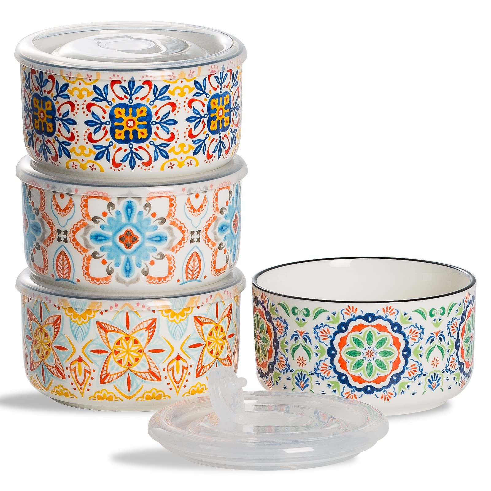 Photo 1 of ONLY 3 PACK NOT 4 --------------------------------------------------------Chubacoo Ceramic Bowl with Lid: Microwave Safe Soup Containers Set of 3 for Meal Prep, Cereal, Salad, Picnic, Camping, Office Lunch, Kitchen Food Storage - 5 Inch, 20 oz, Design B