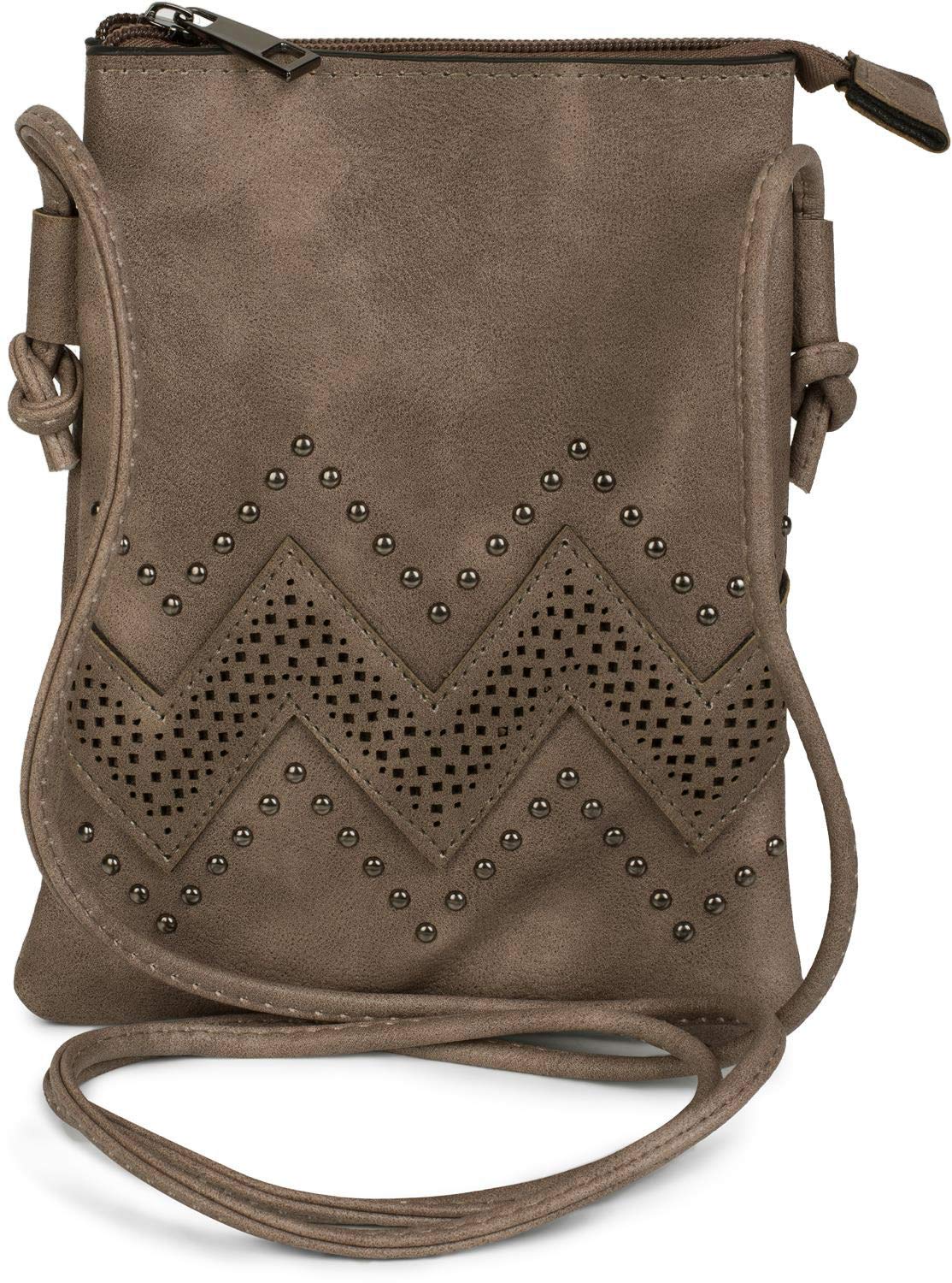 styleBREAKER Women's Mini Bag Crossbody with Zig-Zag Cutout and Studs, Shoulder Bag, Handbag, Purse 02012211, Colour:Taupe