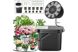 Solar Drip Irrigation System Kit,TRJZWA Solar Powered Auto DIY Plant Watering Device with 10 Pack Plastic Plant Pots(4.5’/6’) and 3.5 Gallons Handy Bucket for Carry