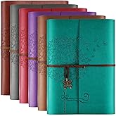 6 Pack Leather Notebook Journal, Travel Journal Bulk, Refillable Vintage Journals for Writing, Diary Gifts for Women, Men, Girls, Boys, 100GSM Lined Paper, Each 160 Pages & 2 Pockets (A5, 9.2" x 6.5")