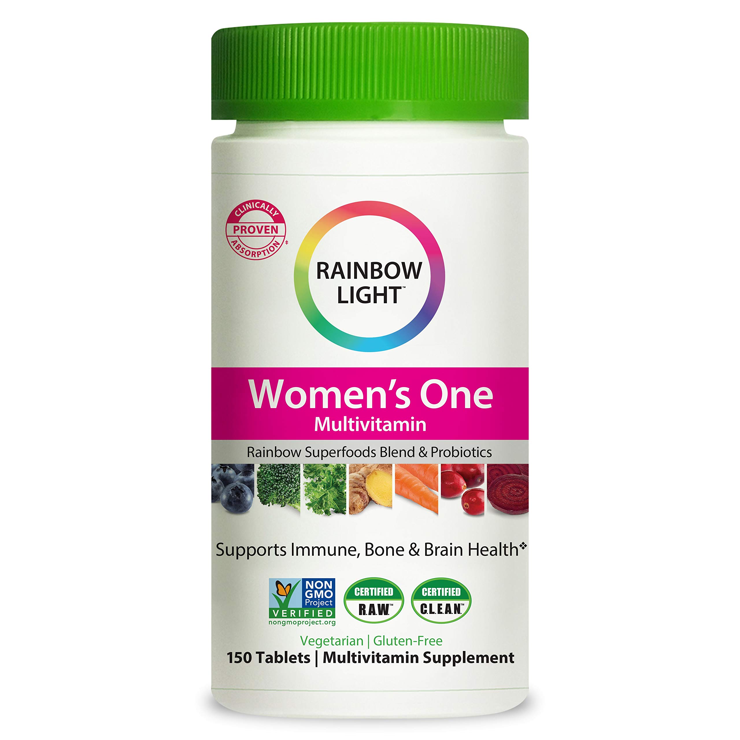 Rainbow Light Women’s One Daily High Potency Multivitamin for Immune Support with Vitamin C, D