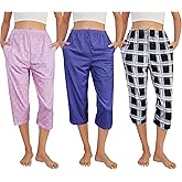 YIJIU 3 Pack Women's Capri Pajama Pants Printed Lounge Causal Bottoms Soft Comfy Elastic Waistband Sleep Pants with Pockets