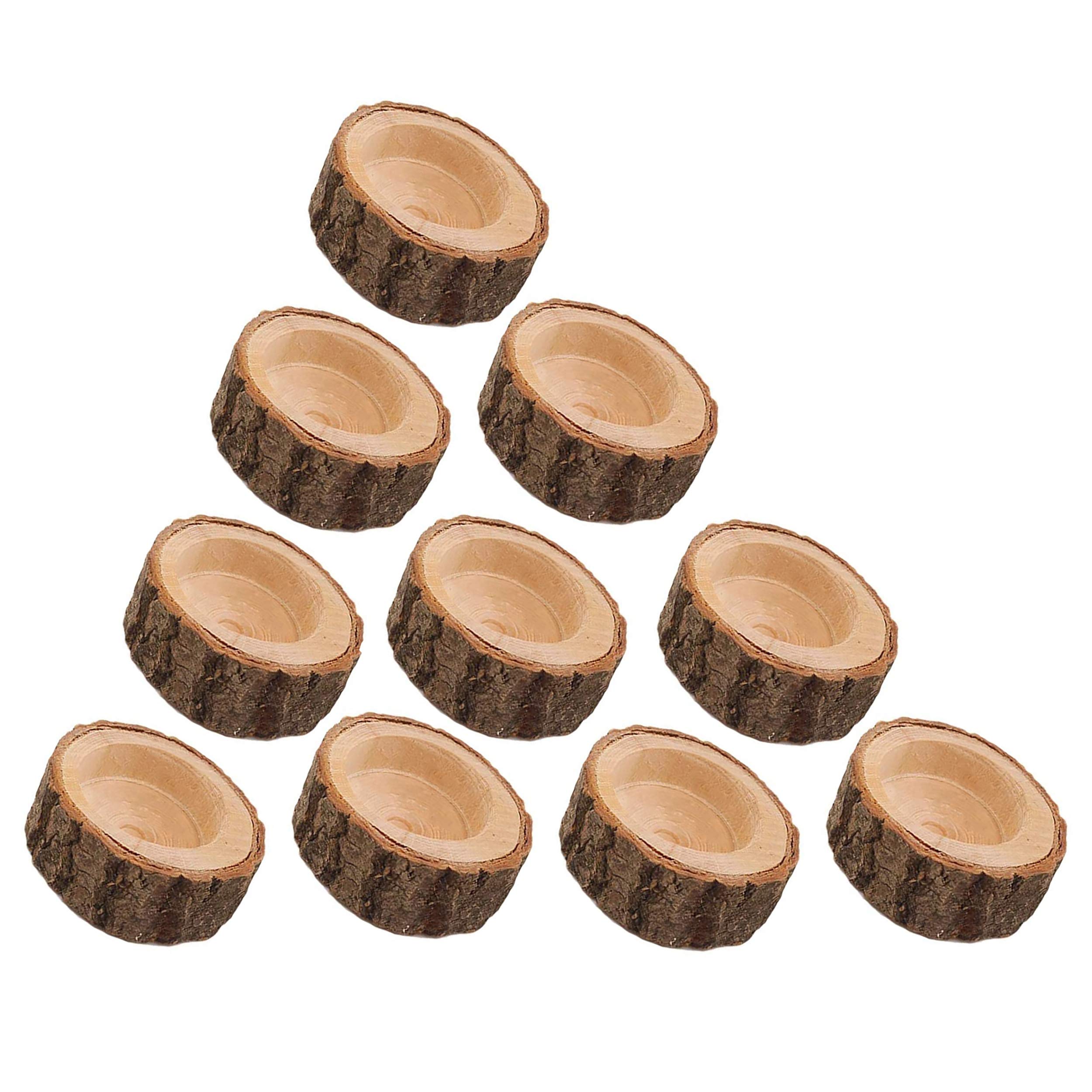POFET 10pcs Candle Stand Holder Set Wooden Bark Candlestick Flower Plant Pot Pen Holder, Wooden Branch Stake Candle Holder for Wedding Christmas Party Home Spa (S)