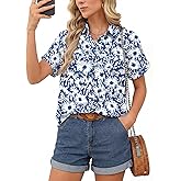 Button Down Shirt for Women Short Sleeve Blouses Dressy Casual Business Work Summer Vacation Tops Hawaii Shirts with Pockets