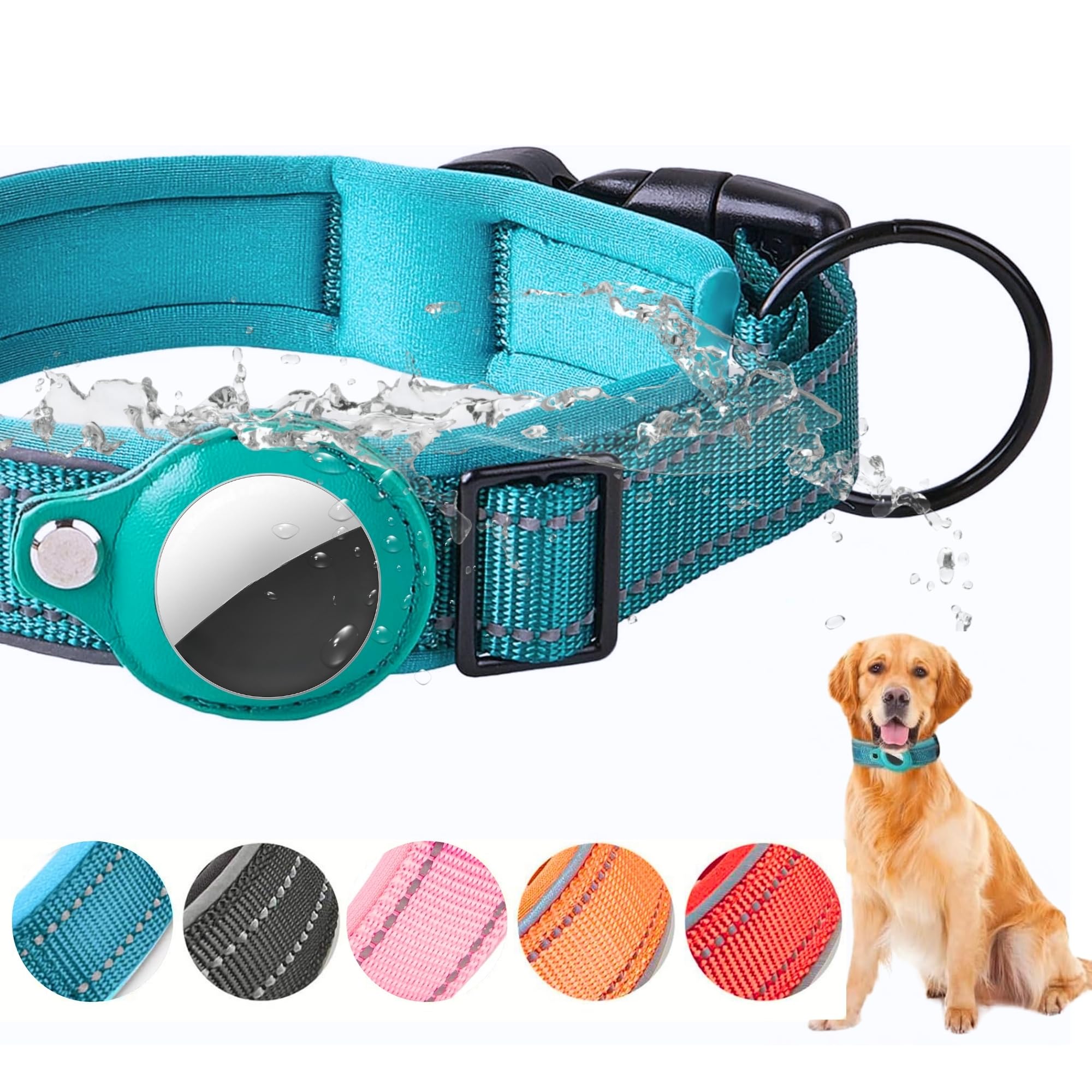 Airtag Pet Collar, Waterproof Dog/Cat Collar with GPS Holder & Quick Release Buckle for Size Small, Medium, Large, XL