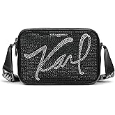 KARL LAGERFELD Women's Maybelle Studded Logo Crossbody, Black/Silver Multi, One Size