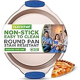 Nutrichef Non Stick Round Cake Pan, Kitchen Essential Metal Bakeware with Silicone Handles, Durable, Easy-to-Clean, Dishwasher Safe, 9.68 Inch Stain Resistant Baking Pan With Silicone Coating