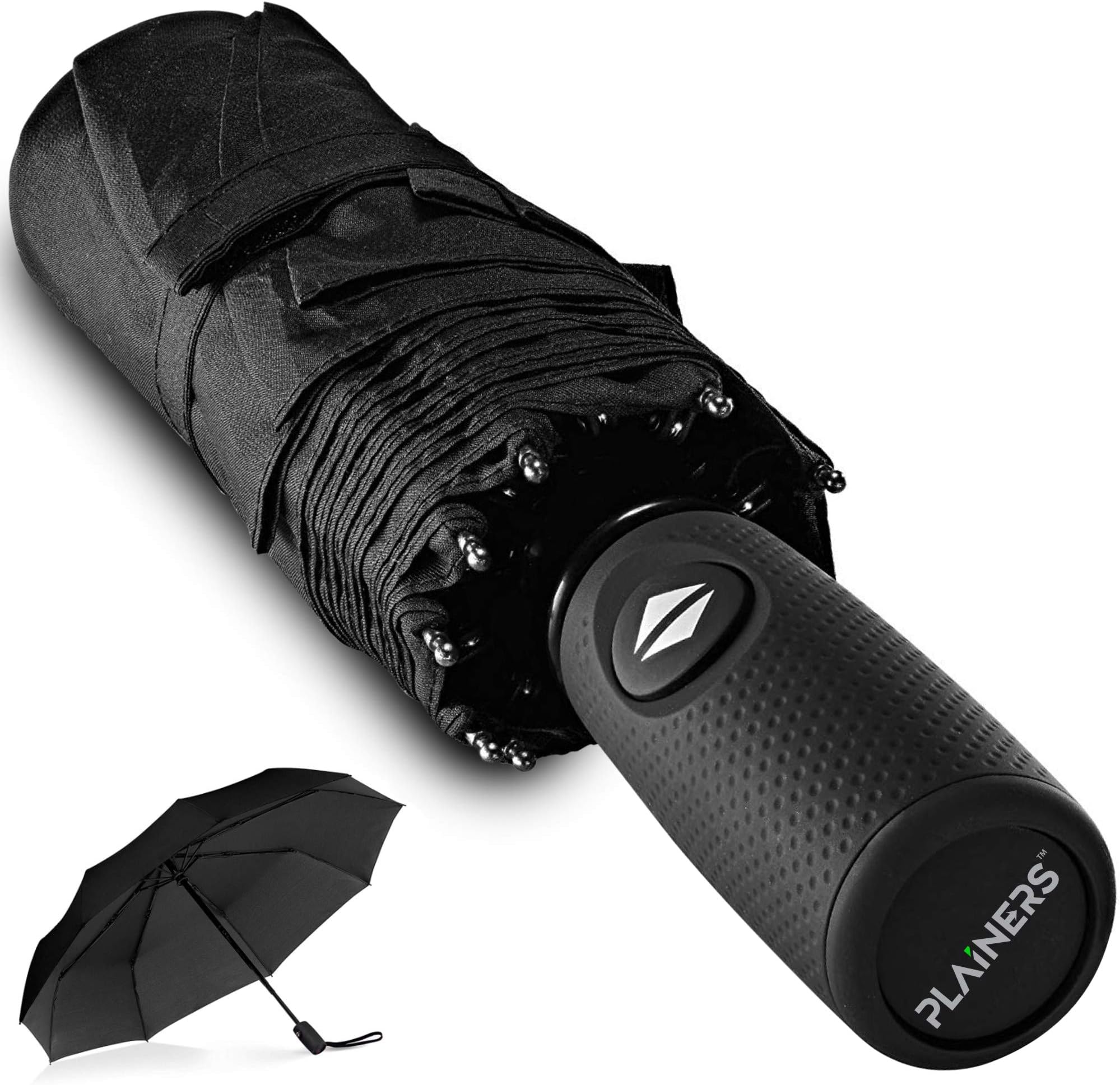 Compact Travel Umbrella w/Teflon Coating Windproof 9 Ribs - Auto Open Close Button. Black