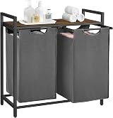 VASAGLE 2-Compartment Laundry Hamper with Shelf 92 L Slate Grey Rustic Brown