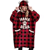 Vprintes Mama Bear Ear Plaid Hoodie Dress - Christmas Gifts for Mom from Daughter Son - Mom Birthday Gifts - Mothers day Gifts