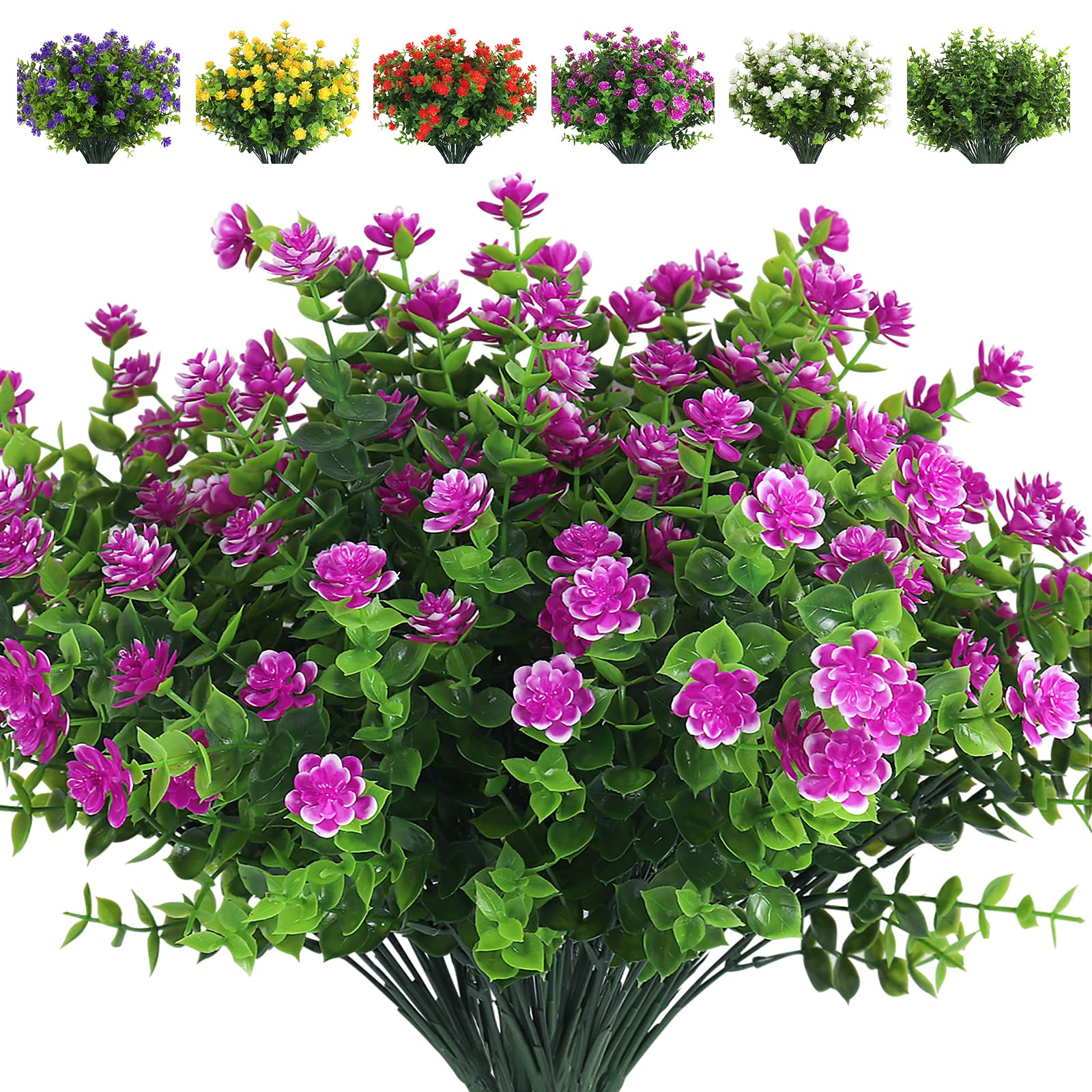 RECUTMS 8 Pcs Artificial Lavender Flower, Fake Lavender Plant UV Resistant Durable Plastic Faux Flower Bouquet for Party Garden Patio Home Decoration Wedding (Fuchsia, Lotus) — image 1
