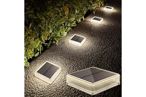 Lacasa Solar Deck Lights Outdoor Waterproof LED, Step Lights Solar Powered Driveway Dock Lights Marine, White 4000K, Dusk to Dawn, for Garden Steps Yard Patio Pathway, Square, 4 Pack