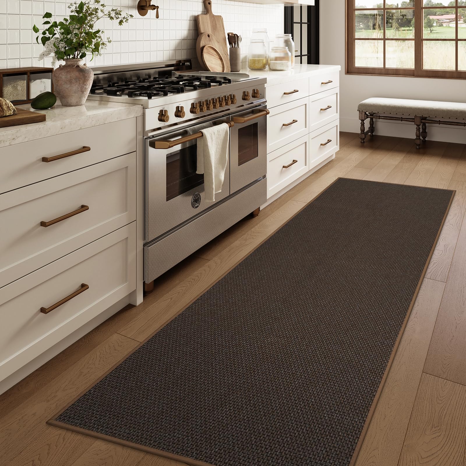 Photo 1 of KIMODE Kitchen Mats for Floor 30" x 70",Farmhouse Kitchen Throw Rugs Non Slip Washable,Long Absorbent Kitchen Floor Mats Carpet for Entryway, Hallway, Laundry,Front of Sink,Dark Brown