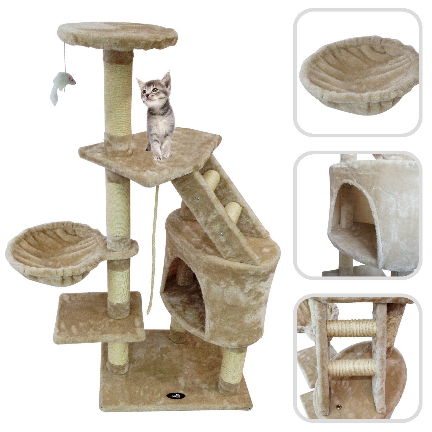 Árbol para gato de color beige con rascador – Torre para rascar