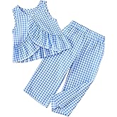 Weebaby Toddler Girl Clothes Infant Summer Outfits Baby Ruffle Tank Top Gingham Loose Pants Kid Baby Girls' Clothing
