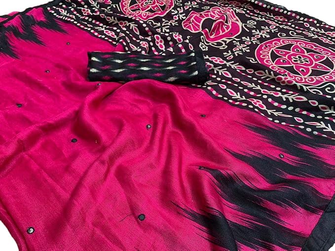 Women's Soft Jute Silk Saree with Blouse Piece (ME22_02 ; Pink)