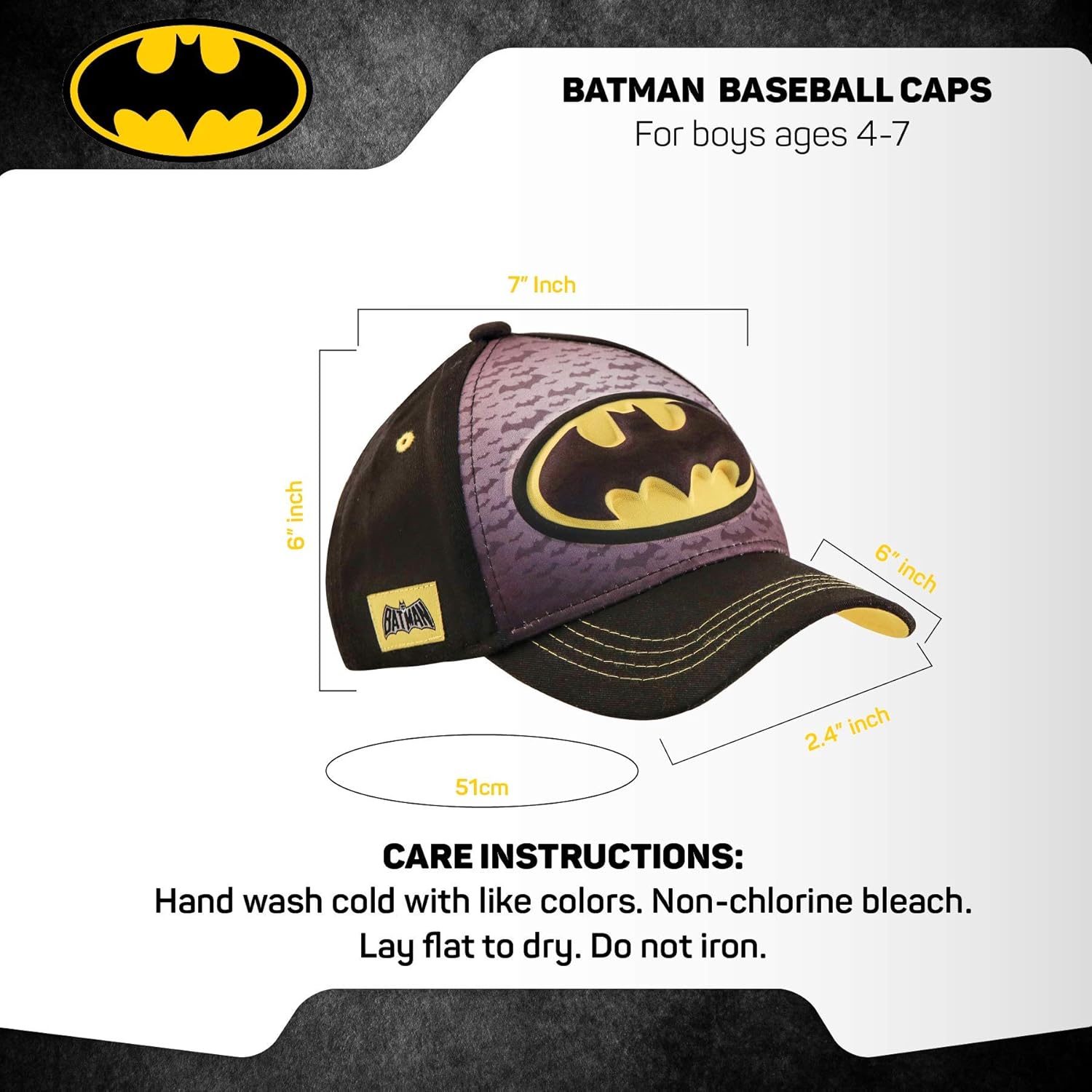 DC Comics Toddler Hat for Boy’s Batman Kids Baseball Cap 3D Design, Black/Grey, Age 4-7: Clothing